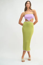 MABLE Ribbed Knit Color Block Cutout Midi Dress OutfitFlow